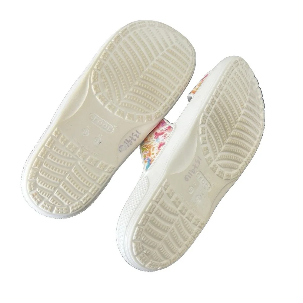 Crocs Classic Slide Sandals Unisex Men sz 9 Multi Pink White Slip on Splatter